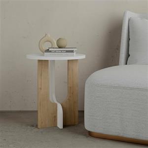 Dmora - Tavolino da salotto Nysa, Tavolo basso da caffè, Portariviste per divano, Ripiano da soggiorno, 40x40h47 cm, Bianco e Rovere