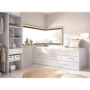 Dmora - Letto per bambini Alben, Struttura con secondo lettino estraibile, Letto singolo per cameretta con 3 cassettoni, 194x95h68 cm, Bianco