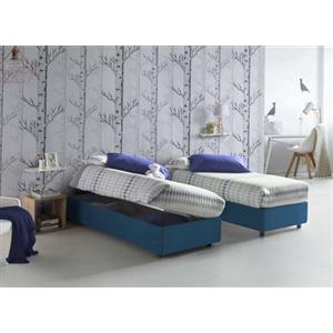 Talamo Italia - Letto singolo Melissa, Letto contenitore con rivestimento in tessuto, 100% Made in Italy, Apertura laterale, adatto per materasso Cm 80x190, Blu