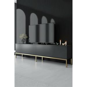 Dmora - Mobile porta TV Regulus, Credenza da soggiorno, Armadio basso per TV, Base parete attrezzata, 180x30h47 cm, Antracite e Oro