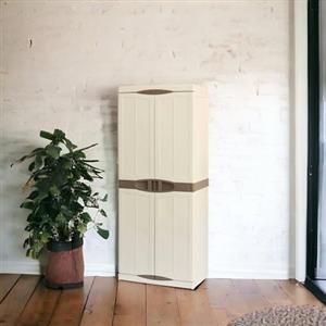 Dmora - Armadio da esterno Marchin, Mobile balcone multiuso, Armadietto outdoor 2 ante, 100% Made in Italy, Beige e Marrone, Finitura elegante, 70x47h179 cm