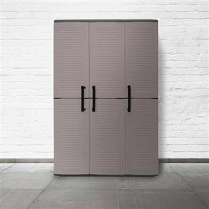 Dmora - Armadio da esterno Bilzen, Mobile outdoor, Armadio balcone multiuso, 100% Made in Italy, Grigio e Nero, Finitura righe, 102x37h163 cm