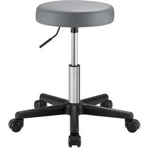 SONGMICS Sgabello Girevole con Ruote, Altezza Regolabile 46-58 cm, Sgabello da Bar Imbottito Rivestito in PU, Sgabello da Lavoro per Studio Ufficio Salone di Bellezza, Grigio Tortora LJB061G01