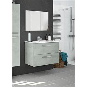 Dmora Mobile sottolavabo sospeso con Due cassetti e Uno Specchio, Colore Cemento, cm 80 x 57 x 45
