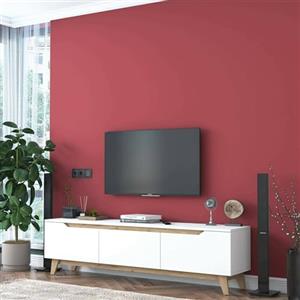Dmora - Mobile porta TV Cor, Credenza da soggiorno, Armadio basso per TV, Base parete attrezzata, 180x35h49 cm, Bianco e Noce