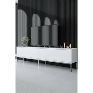 Dmora - Mobile porta TV Regulus, Credenza da soggiorno, Armadio basso per TV, Base parete attrezzata, 180x30h47 cm, Bianco e Argento