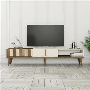 Dmora - Mobile Porta TV Kepler, Credenza da Soggiorno, Armadio Basso per TV, Base Parete attrezzata, 180x35 h40 cm, Noce e Crema