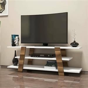 Dmora - Mobile porta TV Mir, Credenza da soggiorno, Armadio basso per TV, Base parete attrezzata, 120x34h42 cm, Noce e Bianco
