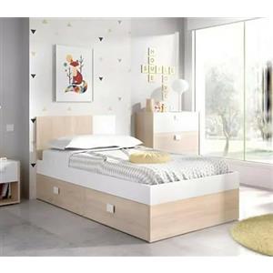 Dmora - Letto per bambini Frerone, Lettino per cameretta, Set camera da letto, Struttura porta materasso, 97x196 h79 cm, Bianco e Rovere