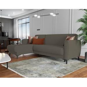 Dmora - Divano letto con penisola Angel, Divano ad angolo reversibile, Sofà contenitore moderno con chaise longue e 3 cuscini, 230x153h85 cm, Marrone