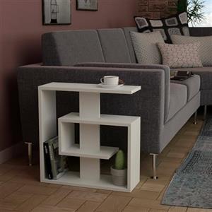 Dmora - Tavolino da Salotto Procyon, Tavolo Basso da caffè, Portariviste per Divano, Ripiano da Soggiorno, 55x20 h57 cm, Bianco
