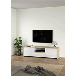 Dmora - Mobile porta TV Catherine, Credenza da soggiorno, Armadio basso per TV, Base parete attrezzata, 179x48 h52 cm, Rovere e Bianco lucido