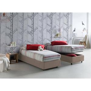 Dmora Talamo Italia - Letto singolo Asia, Letto contenitore con rivestimento in tessuto, 100% Made in Italy, Apertura frontale, adatto per materasso Cm 80x190, Tortora