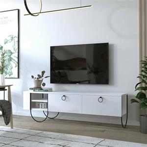 Dmora - Mobile Porta TV Malina, Credenza da Soggiorno, Armadio Basso per TV, Base Parete attrezzata, 150x36 h44 cm, Bianco