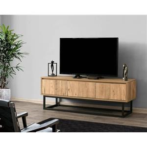 Dmora - Mobile porta TV Suhail, Credenza da soggiorno, Armadio basso per TV, Base parete attrezzata, 140x40h50 cm, Quercia e Nero