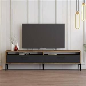 Dmora - Mobile porta TV Eltanin, Credenza da soggiorno, Armadio basso per TV, Base parete attrezzata, 180x47h35 cm, Noce e Antracite