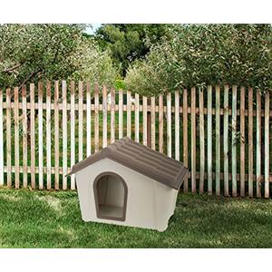 Dmora - Cuccia Lovanio, Casetta per Cani o Gatti, Cuccia da Esterno o Interno, 100% Made in Italy, Beige, 58x40h42 cm