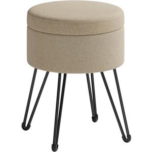 SONGMICS Sgabello Pouf Contenitore, Cassapanca Rotonda, Sgabello Toeletta, 39 x 44,1 cm (Diam. x A), Gambe in Metallo, Sedile Imbottito, Soggiorno Camera da Letto, Marrone Cammello LOM002K01