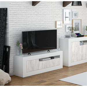 Dmora - Mobile porta TV Killeen, Credenza per televisione da soggiorno, Supporto TV a 2 ante, 139x42h53 cm, Rovere e Bianco