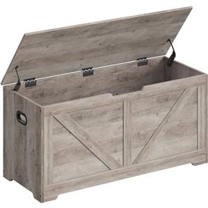 VASAGLE Cassapanca, Panca Portaoggetti, Pouf Organizzatore con 2 Cerniere di Sicurezza, Scarpiera, Stile Rustico, 40 x 100 x 46 cm, per Corridoio, Camera da Letto, Soggiorno, Greige Melange LSB060K03