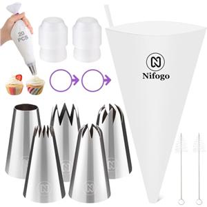 Nifogo Beccucci Sac a Poche Professionali Extra Grandi 42 Pezzi, 35cm Saccapoche Riutilizzabile in Cotone con 5 Beccucci in Acciaio Inox, Kit Pasticceria per Dolci, Decorare Torte