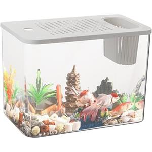 LearnLyrics Set completo per acquario - inclusa luce diurna e notturna, illuminazione a LED, filtro interno, riscaldatore, mangime per pesci e condizionatore d'acqua, acquario con coperchio, acquario trasparente