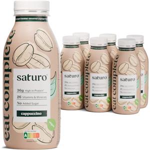 Saturo Pasto Sostitutivo Frullato Gusto Cappuccino | 36 g di proteine & senza zucchero | 400 kcal | Vegano | Pasto Bevibile con Nutrienti Essenziali | 6 x 400 ml