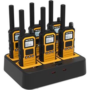 Retevis RB648 Plus Walkie Talkie a Lunga Distanza, IP67 Impermeabile Radio Bidirezionale con Caricatore a 6 Vie, Chiamata di Gruppo, 2000mAh, Walkie-Talkie con Display LCD per Cantiere (6 Pz, Giallo)
