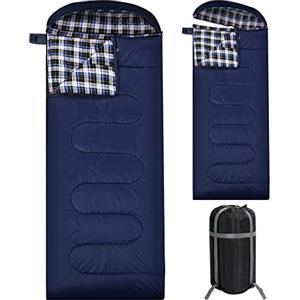 REDCAMP Sacco a pelo in flanella per adulti, grandi sacchi a pelo in cotone per campeggio con cappuccio staccabile, plaid blu con imbottitura da 1,4 kg