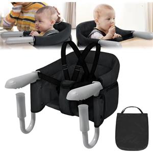 LZQ Seggiolino da tavolo per bambini da 6 a 36 mesi, pieghevole, per tavoli da 2 a 8 cm di spessore, per bambini, con morsetti antiscivolo e borsa da seduta (nero)