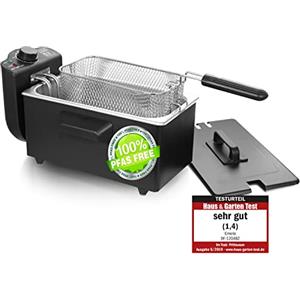 Emerio Friggitrice ad olio da 3,0 l con tecnologia a zone fredde, molto buona 1,4 testata da Haus & Garten 06/2019, niente più sapore amaro, friggitrice con zona fredda da 2000 W, serbatoio in