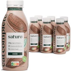 Saturo Pasto Sostitutivo Frullato Gusto Cocoa | 36 g di proteine & senza zucchero | 400 kcal | Vegano | Pasto Bevibile con Nutrienti Essenziali | Cioccolato | 6 x 400 ml