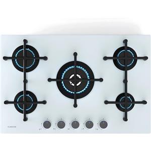 Klarstein Illuminosa 5 - Piano Cottura a Gas, 5 Bruciatori Sabaf, Wok: 4 kW, Vetro Temperato, Accensione Elettrica, Sicurezza per Interruzione della Fiamma, Compatibile con Gas Naturale & GPL, Bianco
