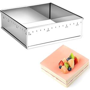 Guowall Anello per Torta Rettangolare, Stampo per Mousse Coppapasta in Acciaio Inossidabile per Torte Mousse, Pasticceria, Regolabile15-28 cm, Altezza 5 cm