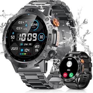 PODOEIL Smartwatch Militare da Uomo, 1.43 AMOLED, 100+ Modalità Sportive/Bluetooth Chiamate/Monitor Salute/Impermeabile Tattico Smart Watch per iPhone Android Samsung