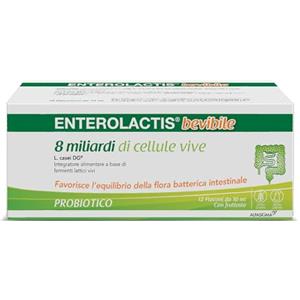 Enterolactis Bevibile, confezione da 12 flaconcini 10 ml, gusto fragola: fermenti lattici, probiotici, supporto all'equilibrio della flora intestinale, anche in gravidanza e allattamento
