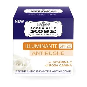 Acqua alle Rose, Crema Viso Illuminante Antirughe con Vitamina C di Rosa Canina e Vitamina C Micellare, Antirughe, Antimacchie, Antiossidante e Illuminante, SPF20, Pelle Elastica e Radiosa - 50 ml