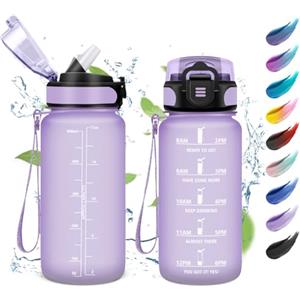 KollyKolla Borraccia 500ml, Borraccia Motivazionale con Cannuccia, Borraccia a Prova di Perdite, Facile da Aprire, Bottiglia Acqua Sportiva con Indicatore del Tempo, Borraccia per Fitness, Ciclismo, Scuola