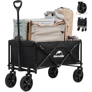 Naturehike Carrello Spiaggia Pieghevole 220L 100kg con Ruote Universali - Carrello con Ruote Portatutto per Giardino, Campeggio e Tutti i Terreni - Senza Assemblaggio, Manico Regolabile - Nero