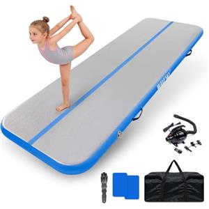 WAVESKY Tappetino da Ginnastica Gonfiabile 3M 4M 5M, Tappetino da Allenamento con Pompa ad aria, 10cm Air Tumbling Track Ginnastica Artistica per Casa, Fitness, Yoga, Cheerleading (blu02, 300 x 100 x 10 cm)