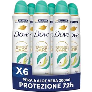Dove Deodorante Spray Advanced Care Go Fresh Pera e Aloe Vera, con Formula Idratante e Delicata sulla Pelle, Senza Alcol, Pelle Asciutta Fino a 72 Ore, Deodorante Uomo e Donna, 6 Pezzi da 200ml