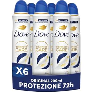 Dove Deodorante Spray Advanced Care Original, con Formula Idratante e Delicata sulla Pelle, Senza Alcol, Pelle Asciutta Fino a 72 Ore, Deodorante Uomo e Donna, 6 Pezzi da 200ml