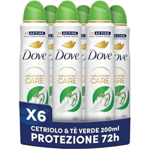 Dove Deodorante Spray Advanced Care Go Fresh Cetriolo Formula Idratante e Delicata, Pelle Asciutta Fino a 72 Ore, Deodorante Uomo e Donna, 6 Pezzi da 200ml