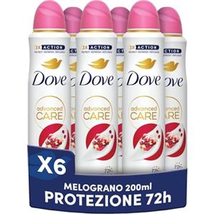 Dove Deodorante Spray Advanced Care Go Fresh Melograno, con Formula Idratante e Delicata sulla Pelle, Senza Alcol, Pelle Asciutta Fino a 72 Ore, Deodorante Uomo e Donna, 6 Pezzi da 200ml