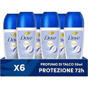Dove, Deodorante Roll On Advanced Care Talco, Deodorante Antitraspirante, Formula Delicata Con Tripla Azione Idratante, Protezione Fino a 48 Ore, Deodorante Uomo e Donna, 6 Pezzi da 50 ml