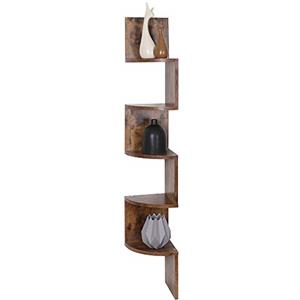 BAKAJI Libreria Scaffale Mensole da Parete Angolare Design Moderno in Legno Melaminico con 5 Ripiani ad Angolo Dimensioni 123 x 20 cm (Anticato)