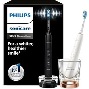 Philips Sonicare DiamondClean 9000 spazzolino elettrico sonico con app, sensore di pressione, 4 modalità di pulizia, bicchiere di ricarica, colore nero e oro rosa, confezione doppia, HX9914/57