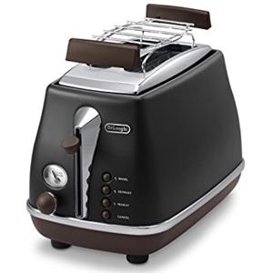 De'Longhi CTOV 2103.BK Tostapane 2 fette, 900 W, 0 Decibel, Plastica, Acciaio Inox, 2 Scomparti, Nero