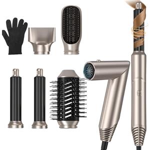 UKLISS Asciugacapelli 5 in 1, Airstyler Pro con Arricciacapelli Automatico, Phon Capelli Professionale, Piastra Capelli, Hair Dryer Multistyler per Capelli Ricci, Volumizzante, Lisciante - Oro