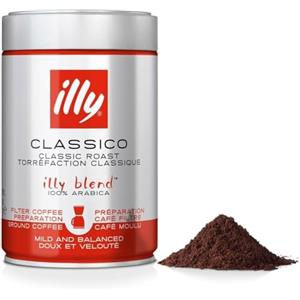 illy, Caffè Macinato per Americano Tostato CLASSICO, 100% Arabica con Note di Fiori d'Arancio e Gelsomino, Gusto Morbido e Retrogusto Dolce, Confezione da 250g